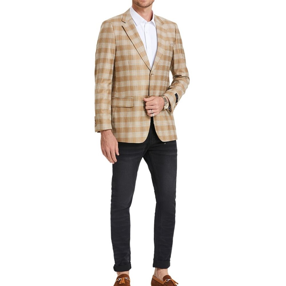 Khaki Madras Notch Lapel Men's Jacket